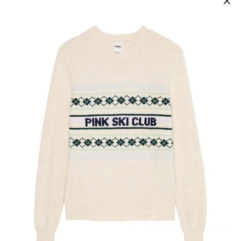 Victoria's Secret PINK Ski Club Collegiate Knit Crewneck Sweater sz XXL NWT